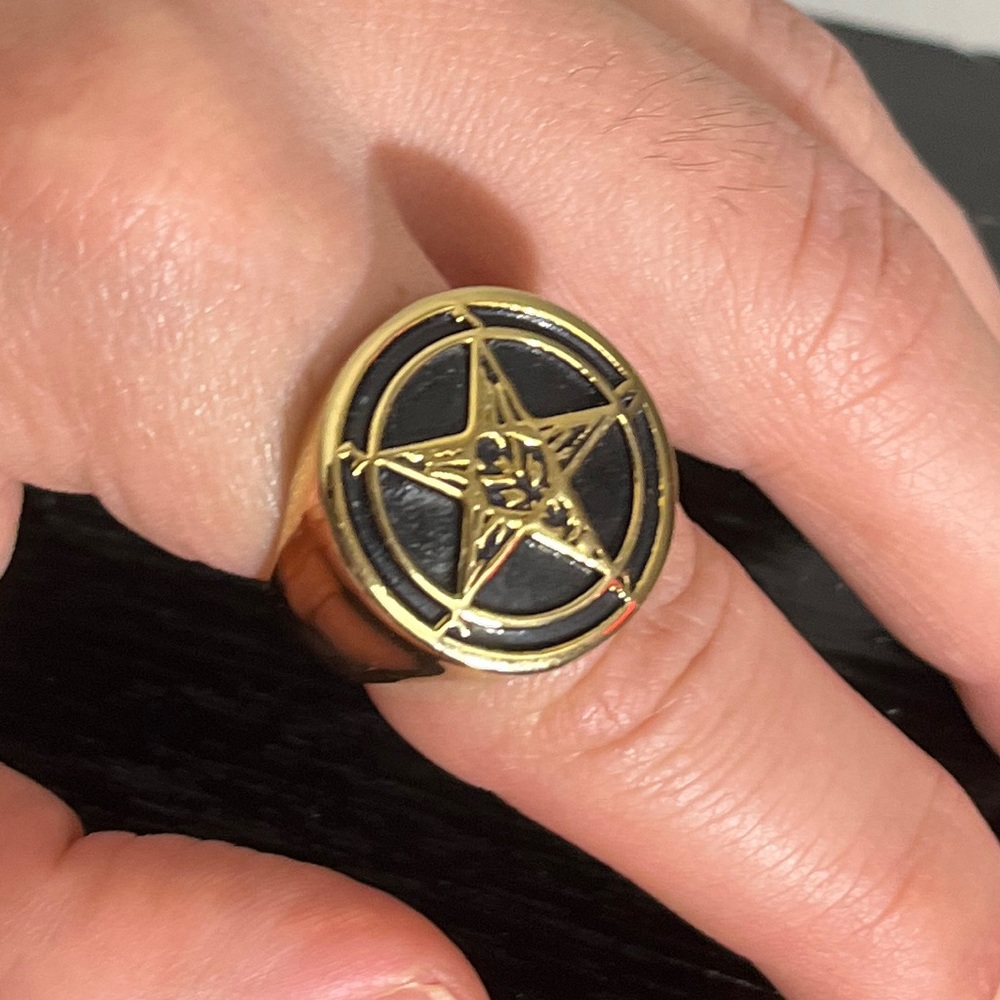 Badass Gold inverted pentagram ring